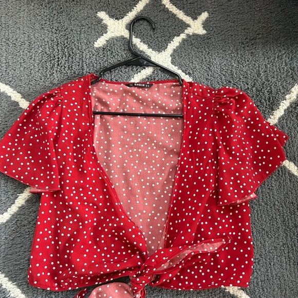 Polka Dot Tie Wrap Top - Picture 3 of 6